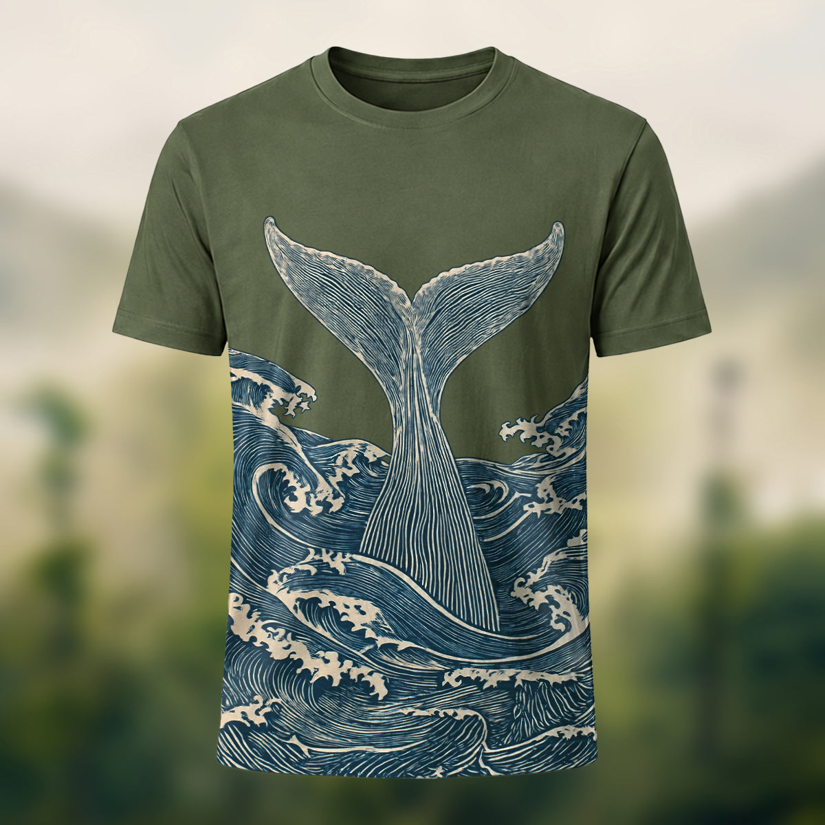 Vintage Sculptural Whale Tail Tee Olive Green