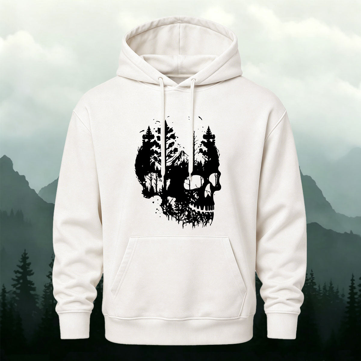 Cotton Made Dark Skull Print Hoodie White