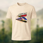 Nearly On Time Train Print Casual Cotton T-Shirt Beige