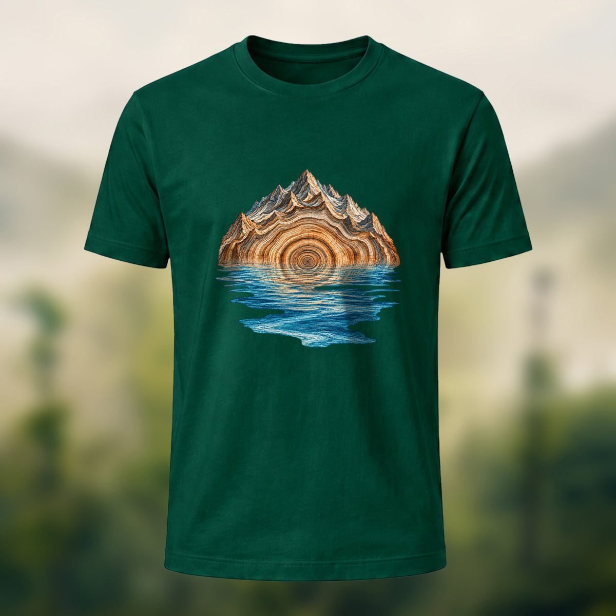 Geological Mountain Premium Cotton T-Shirt Forest Green