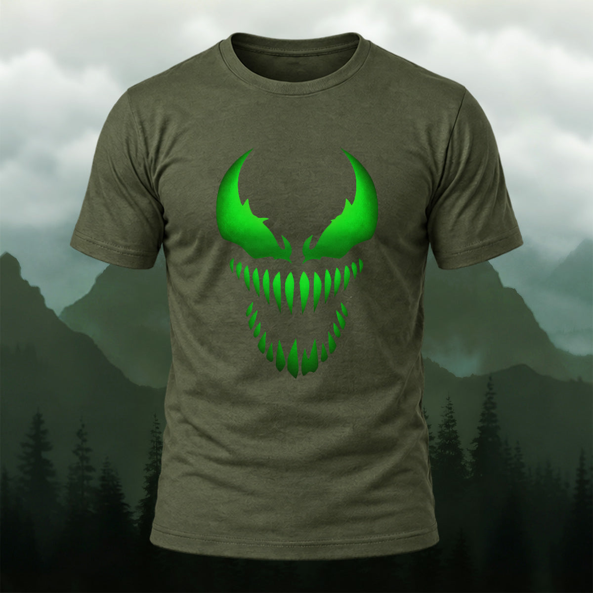 Toxic Dark Monster Face Premium Cotton T-Shirt Olive Green