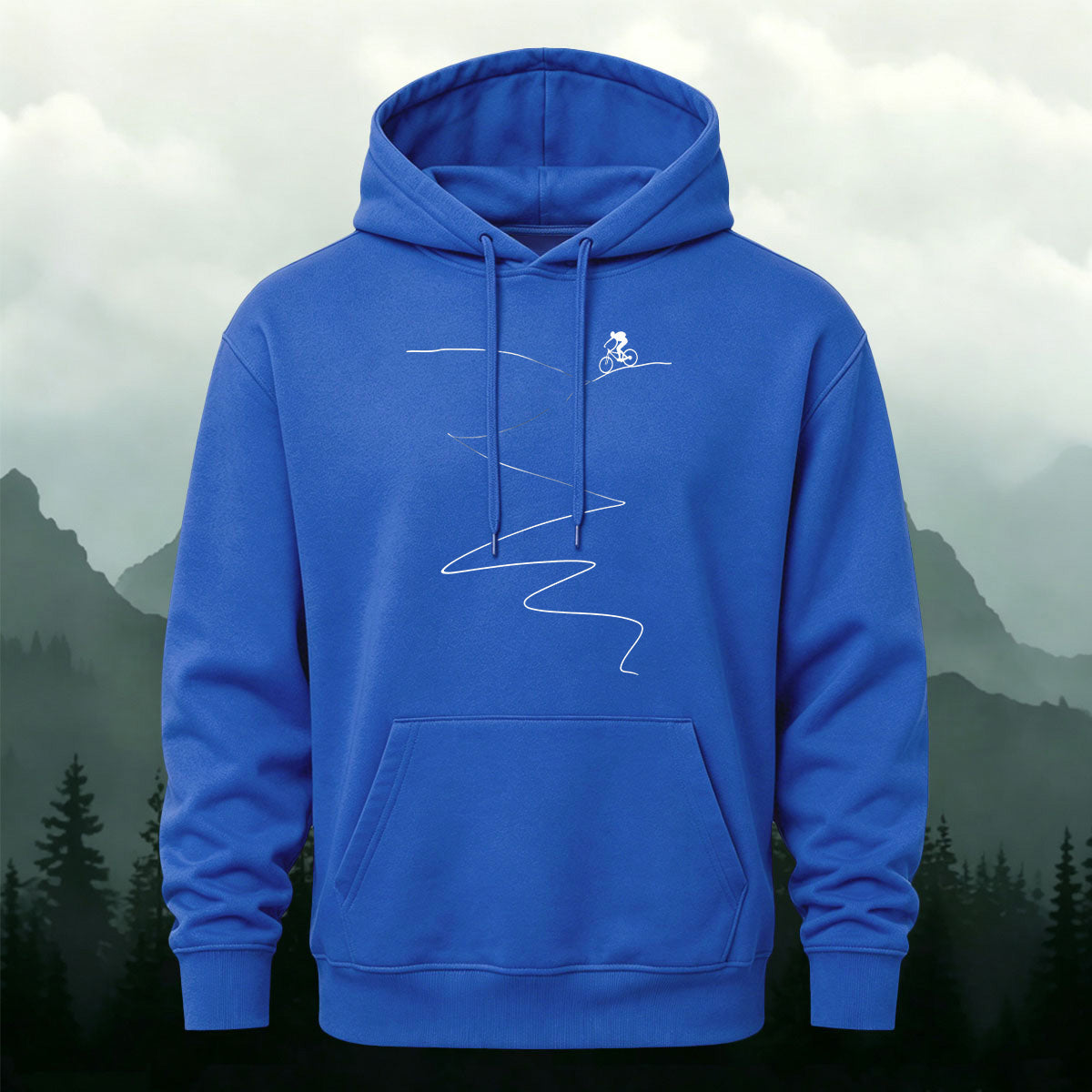 Cotton Made Minimalist Style Cycling Print Hoodie Blue
