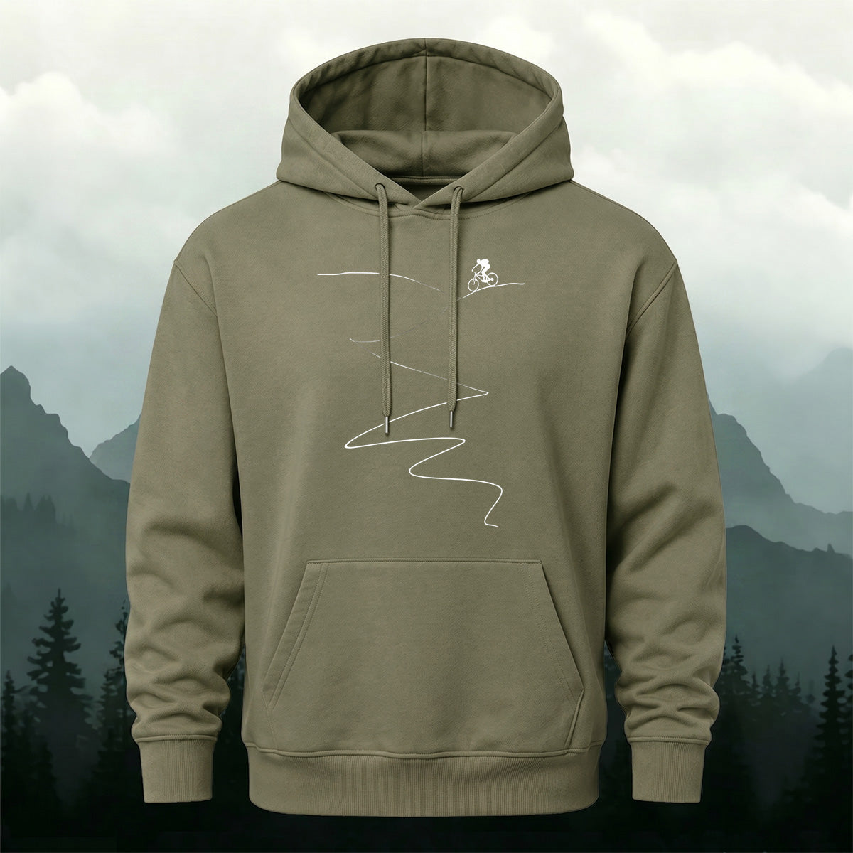 Cotton Made Minimalist Style Cycling Print Hoodie Army Green