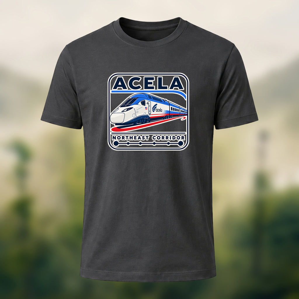 Acela Train Print Combed Cotton T-Shirt Charcoal