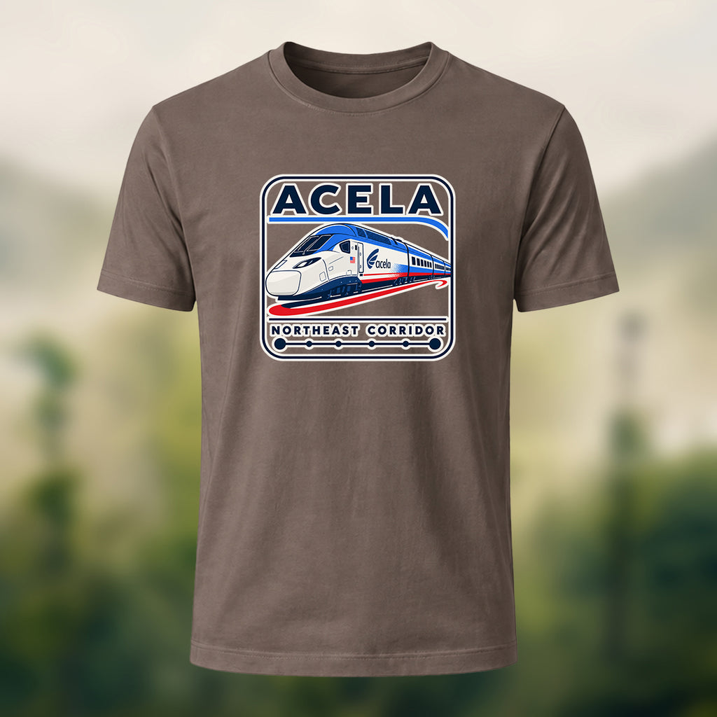 Acela Train Print Combed Cotton T-Shirt Coffee