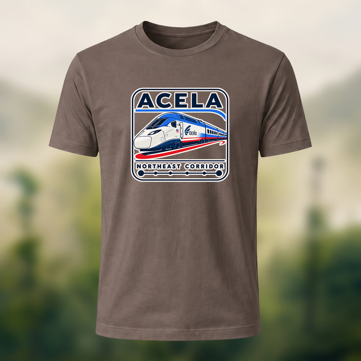 Acela Train Print Combed Cotton T-Shirt Coffee