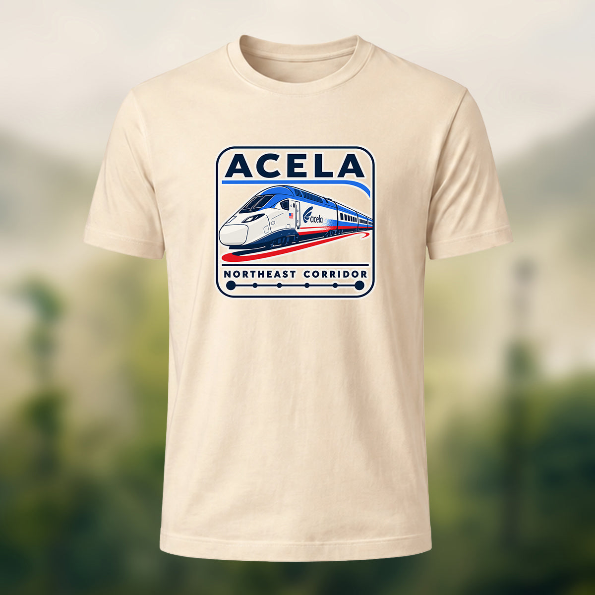 Acela Train Print Combed Cotton T-Shirt Beige