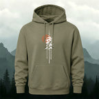 Cotton Made Tree Silhouettes Round Sun Print Hoodie Army Green