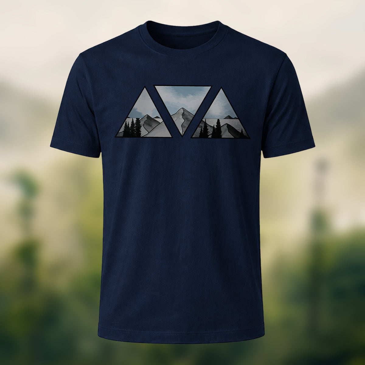 Natural Scenery Motifs Geometric Print Casual Cotton Tee Navy