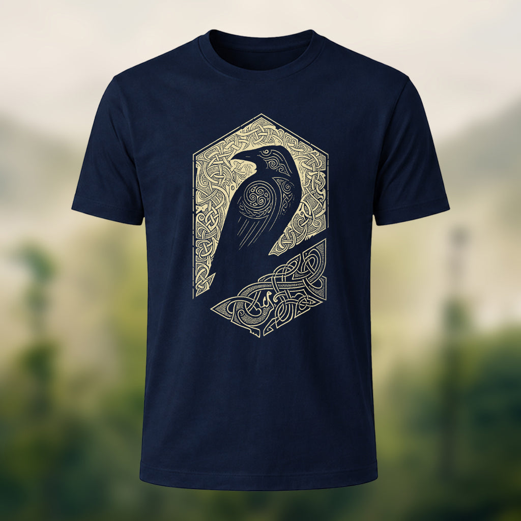 Bird Pattern Mountain Comfortable Casual T-Shirt Navy