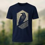 Bird Pattern Mountain Comfortable Casual T-Shirt Navy