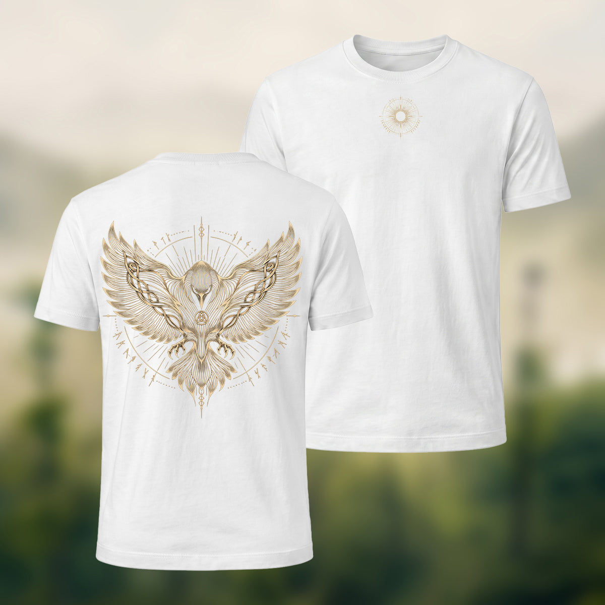 Viking Eagle Print Combed Cotton T-Shirt White