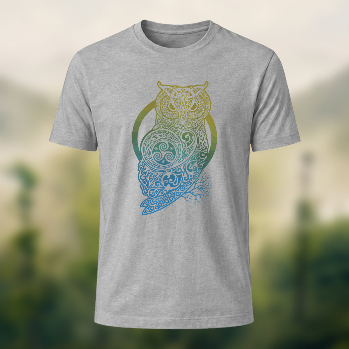 Mysterious Owl Totem Print Casual Cotton T-Shirt Navy