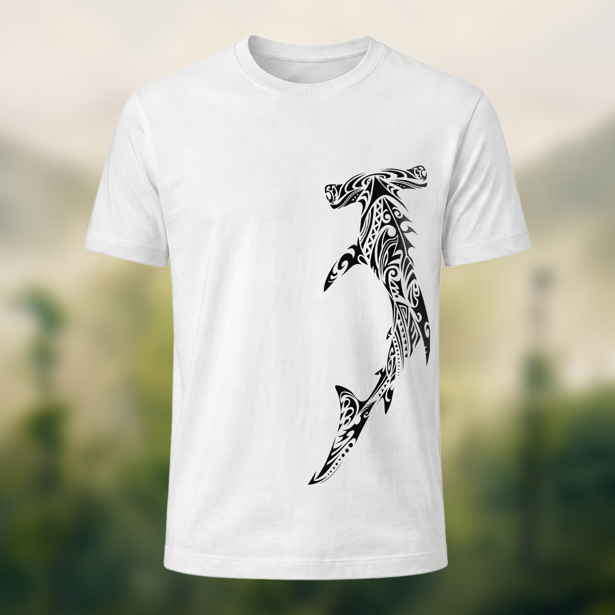 Tribal Shark Print Casual Cotton T-Shirt White