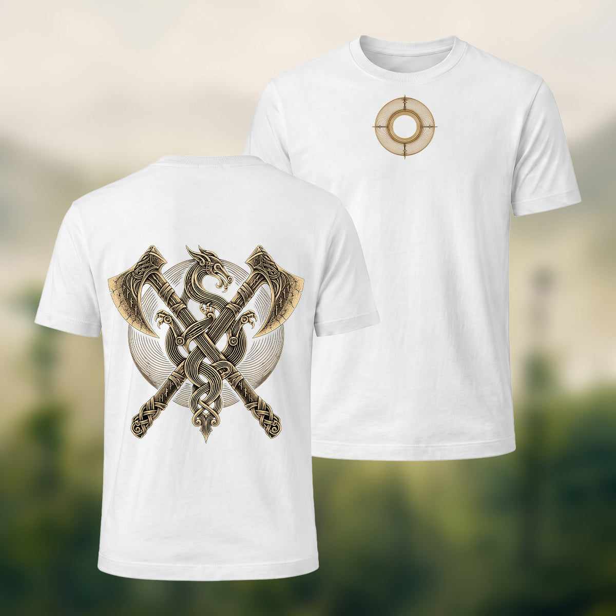 Vintage Viking Axe Print Premium Cotton T-Shirt White