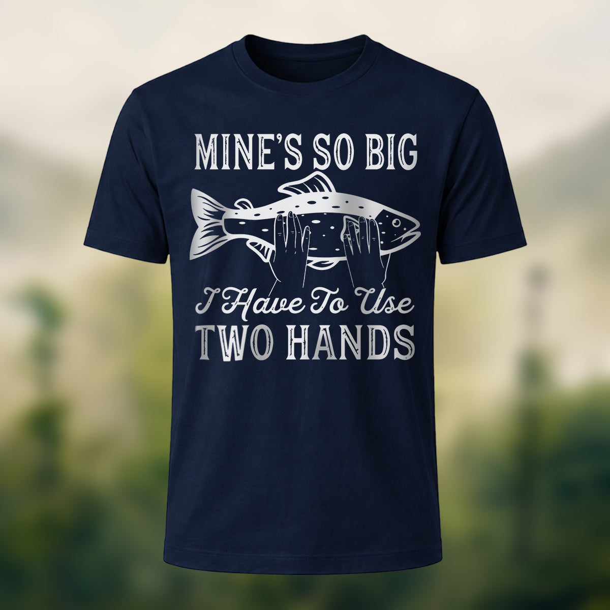 Big Fish in Hand Pattern Daily Cotton T-shirt Navy