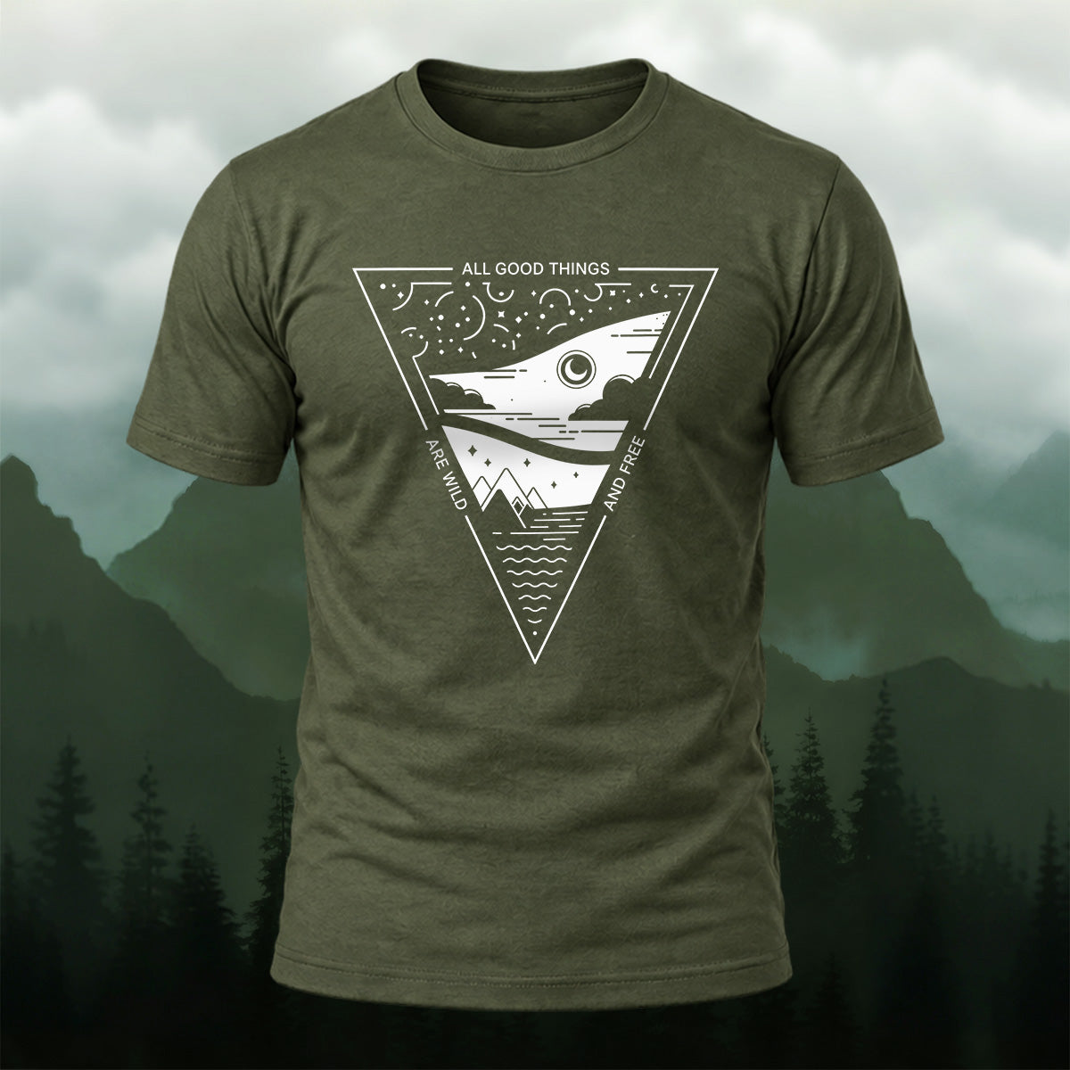 Abstract Shark Premium Cotton T-Shirt Olive Green