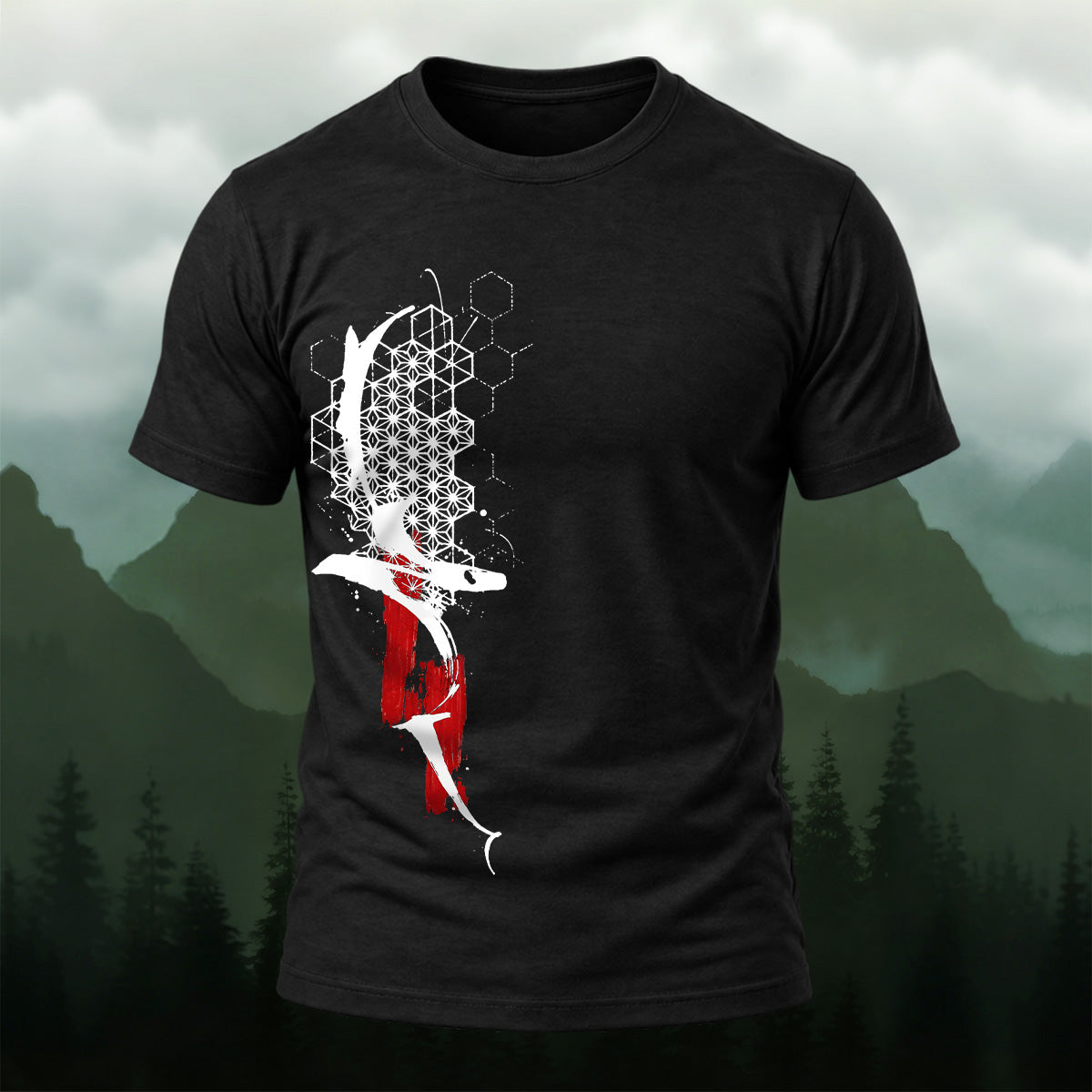 Abstract Geometric Print Soft Cotton T-Shirt Black