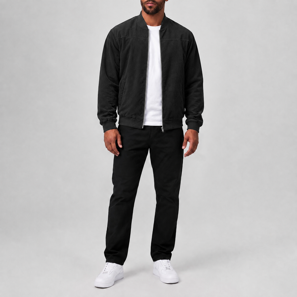 Stylish Suede Zip-Up Casual Jacket Black