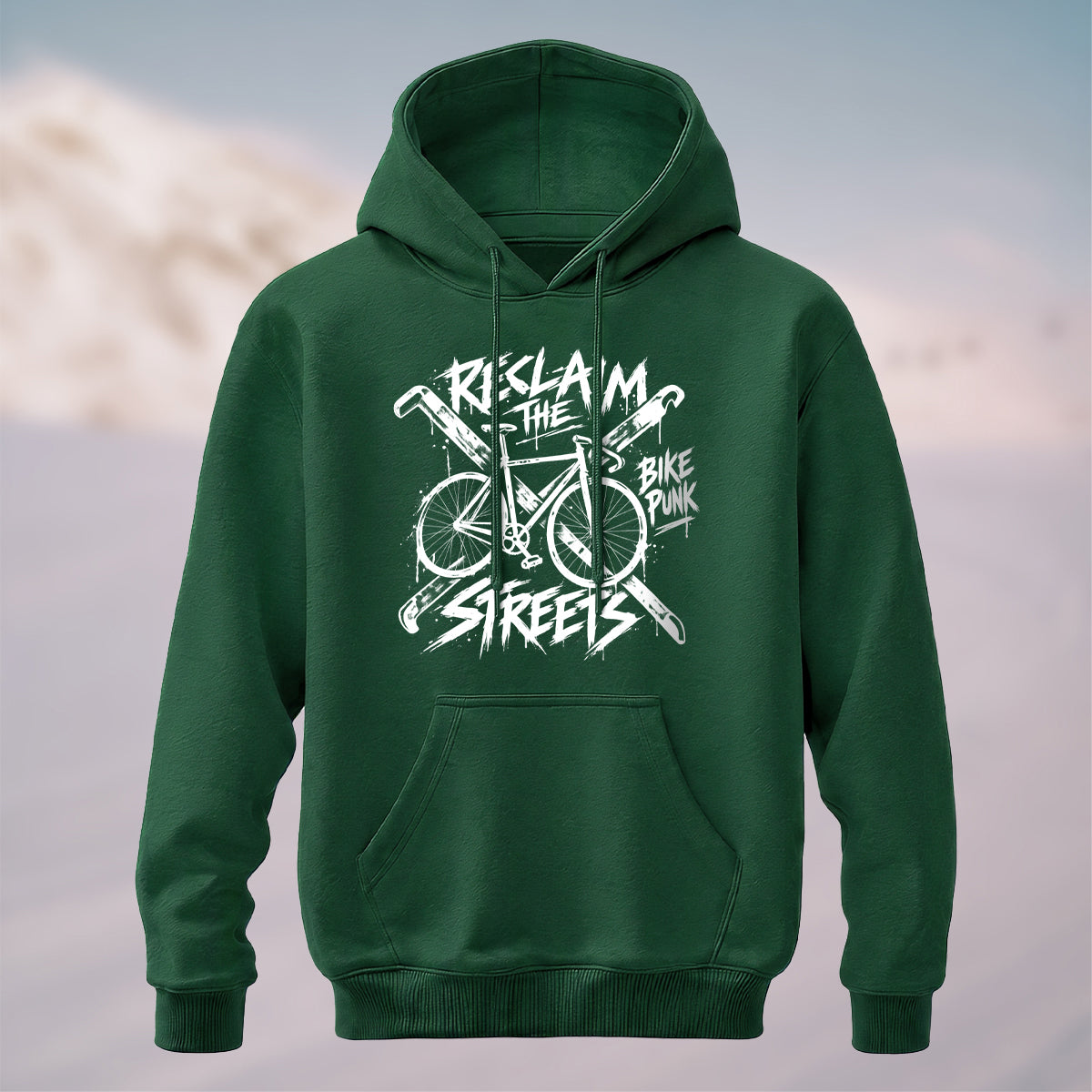 Cotton Made Vintage Punk Bike Hoodie Dark Green