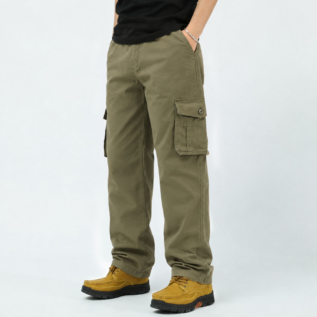 Classic Multi-Pocket Premium Cotton Pants Olive Green