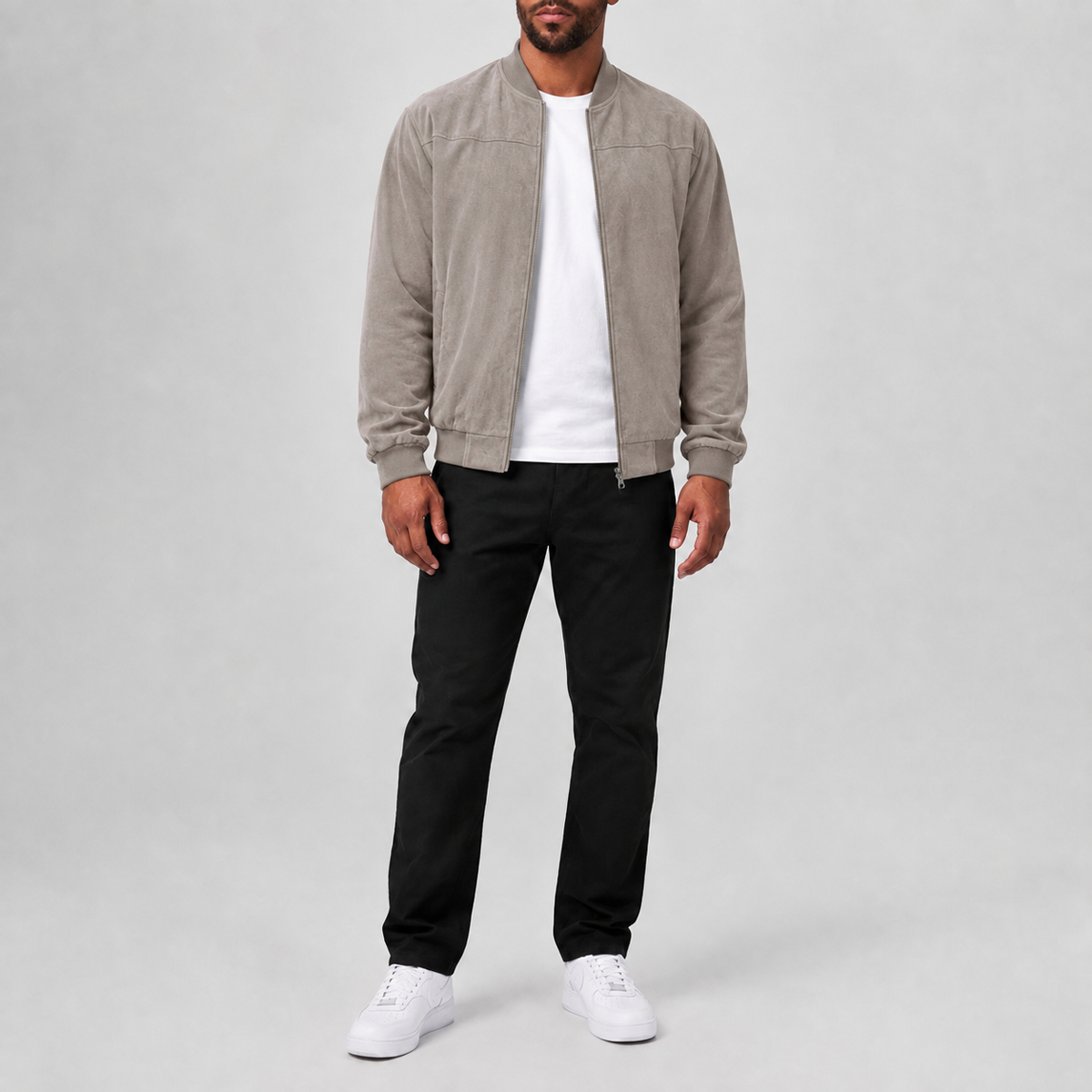 Stylish Suede Zip-Up Casual Jacket Khaki