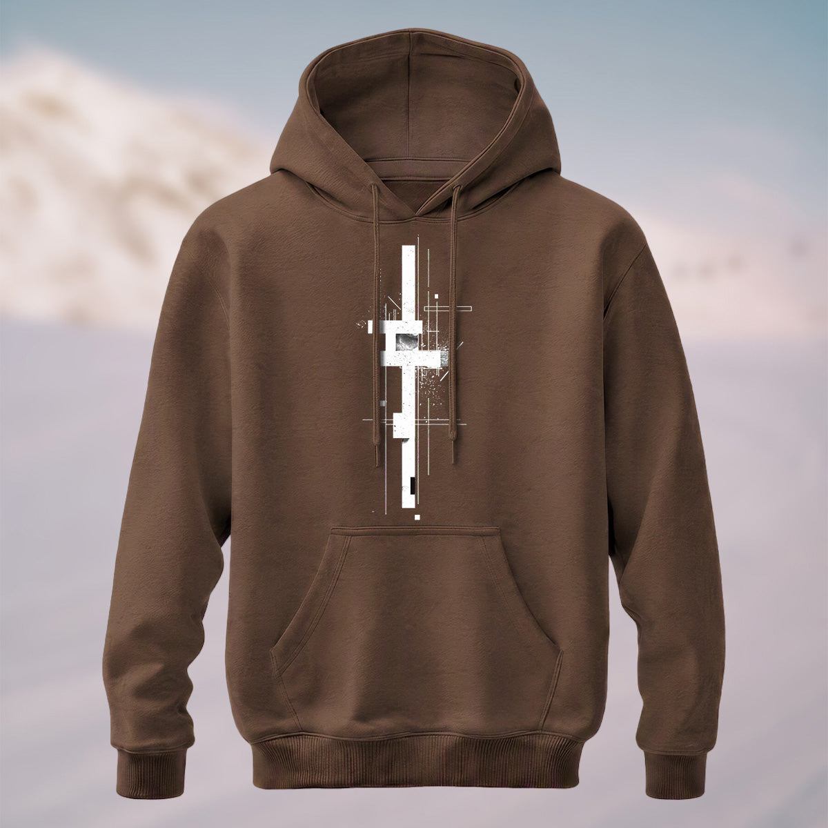 Cotton Made Abstract Blueprint Hoodie Coffee