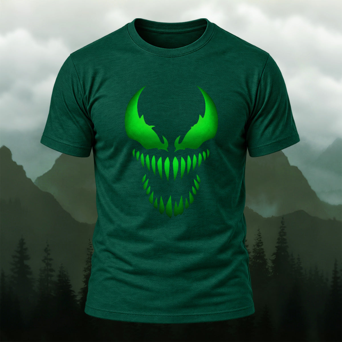 Toxic Dark Monster Face Premium Cotton T-Shirt Forest Green