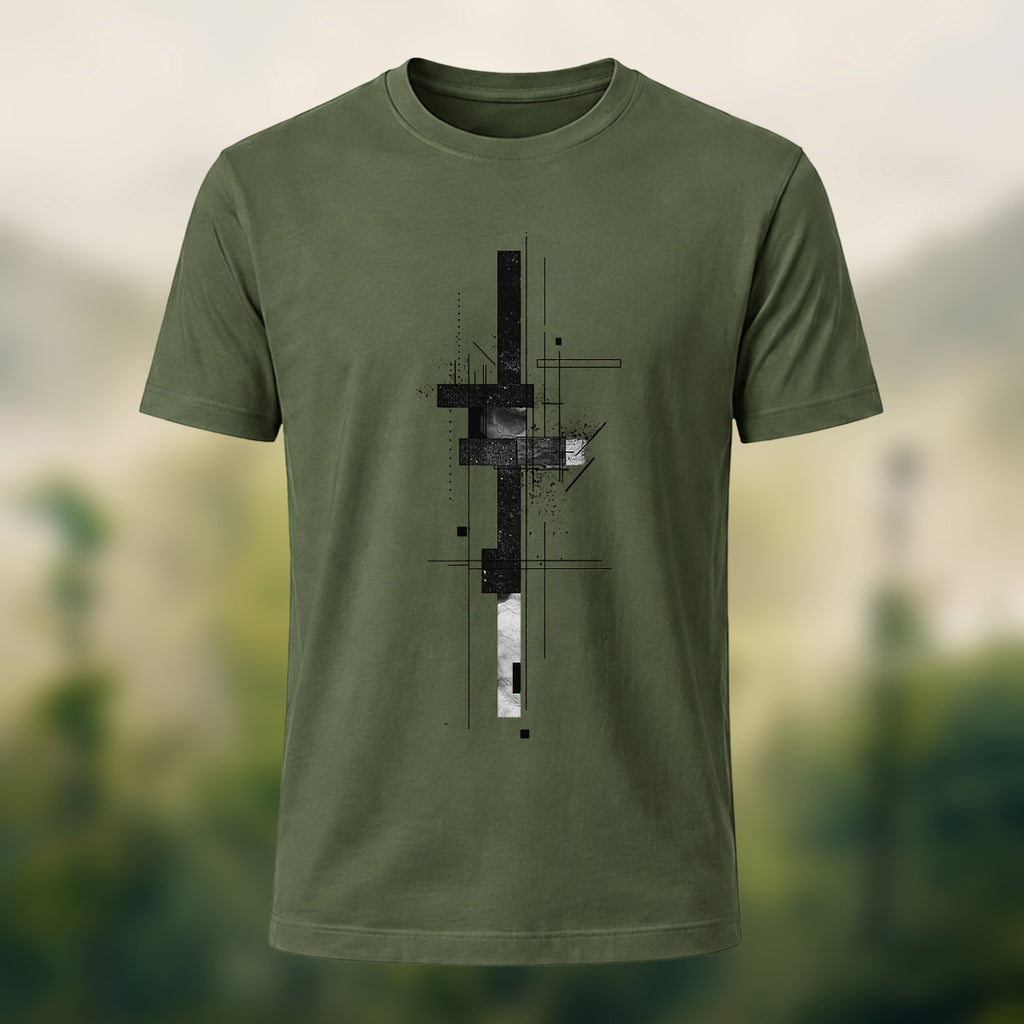 Minimalist Geometric Print Casual Cotton T-Shirt Olive Green