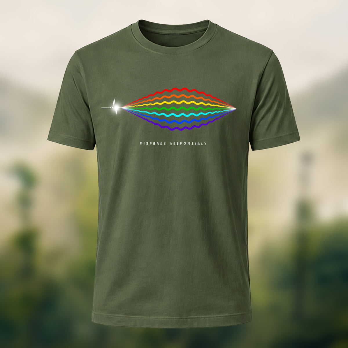 Disperse Wave Print Casual Soft Cotton T-Shirt Olive Green