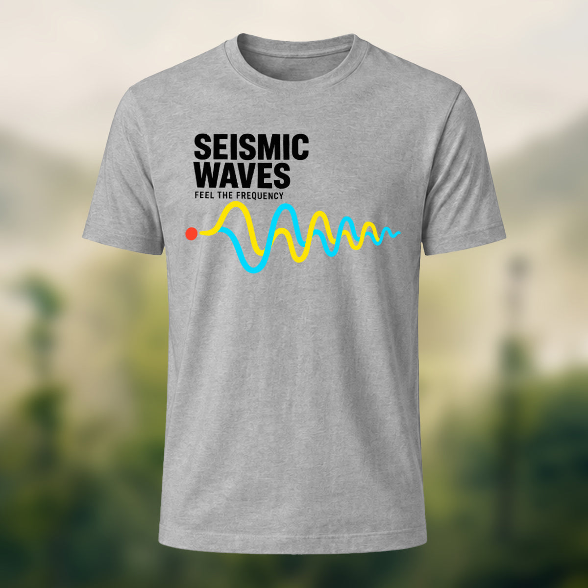Seismic Waves Print Casual Soft Cotton T-Shirt Heather Grey