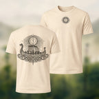 Viking Longship Print Casual Cotton T-Shirt Beige