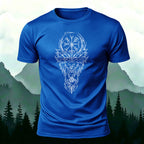 Nordic Wolf Print Casual Soft Cotton T-Shirt Royal Blue