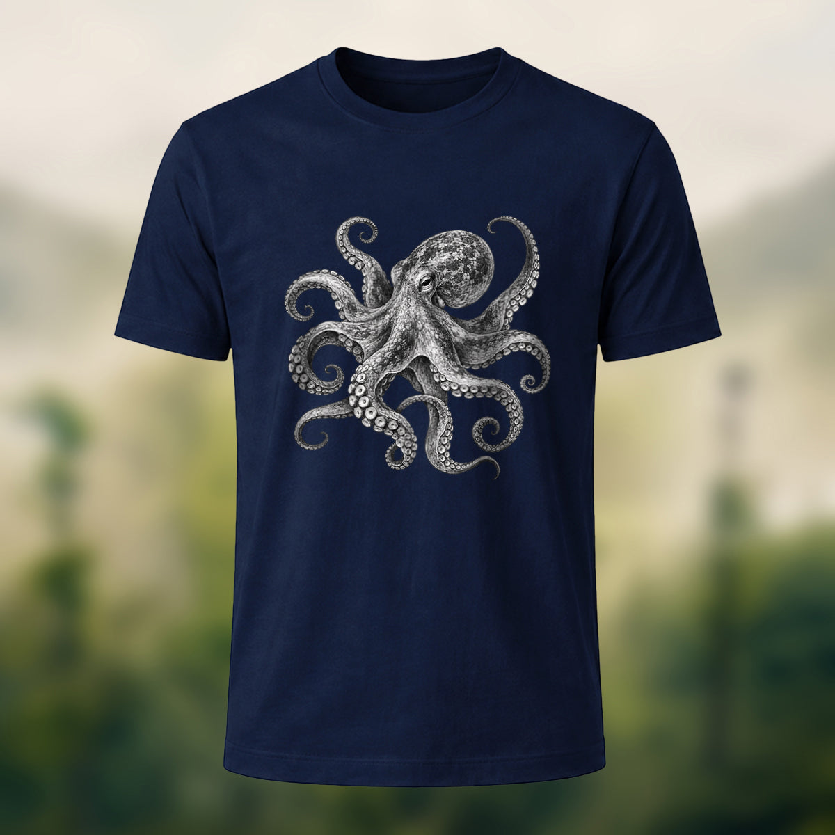 DTG Vintage Marine Illustration Combed Cotton T-Shirt Navy