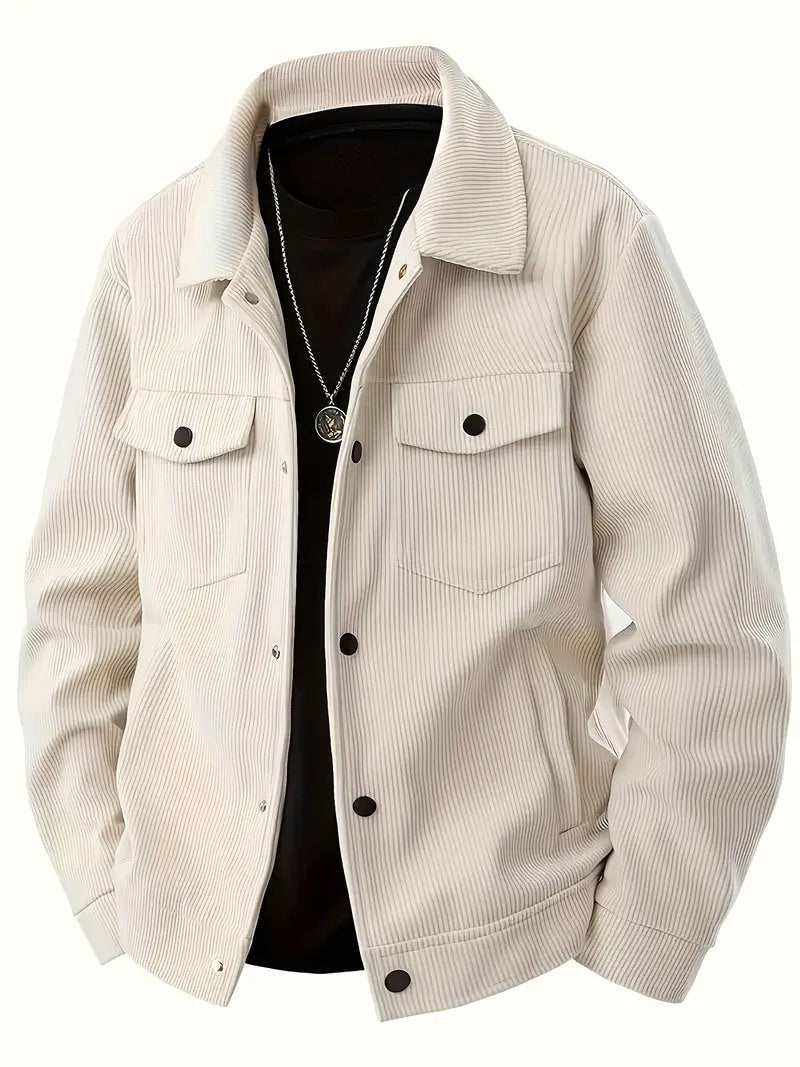 Corduroy Single-Breasted Casual Pockets Jacket Apricot