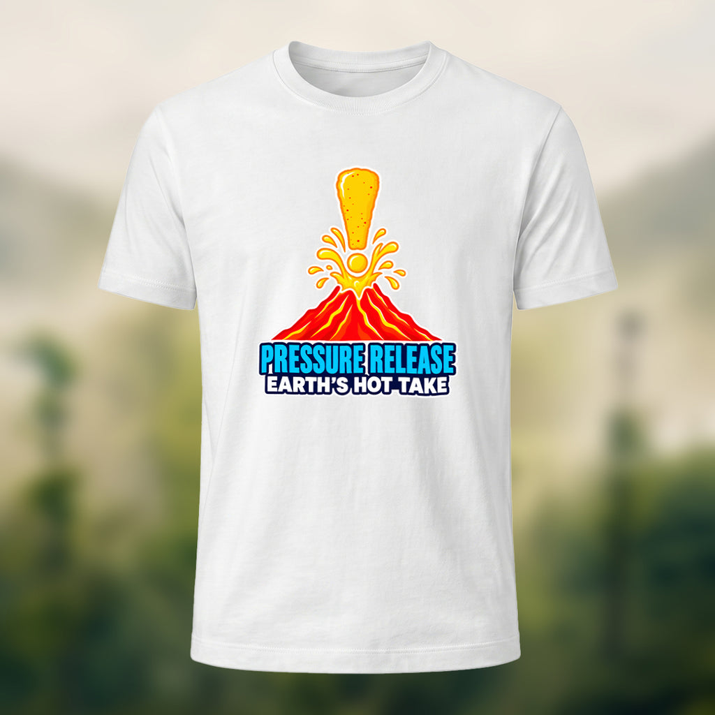 Volcano Print Casual Soft Cotton T-Shirt White