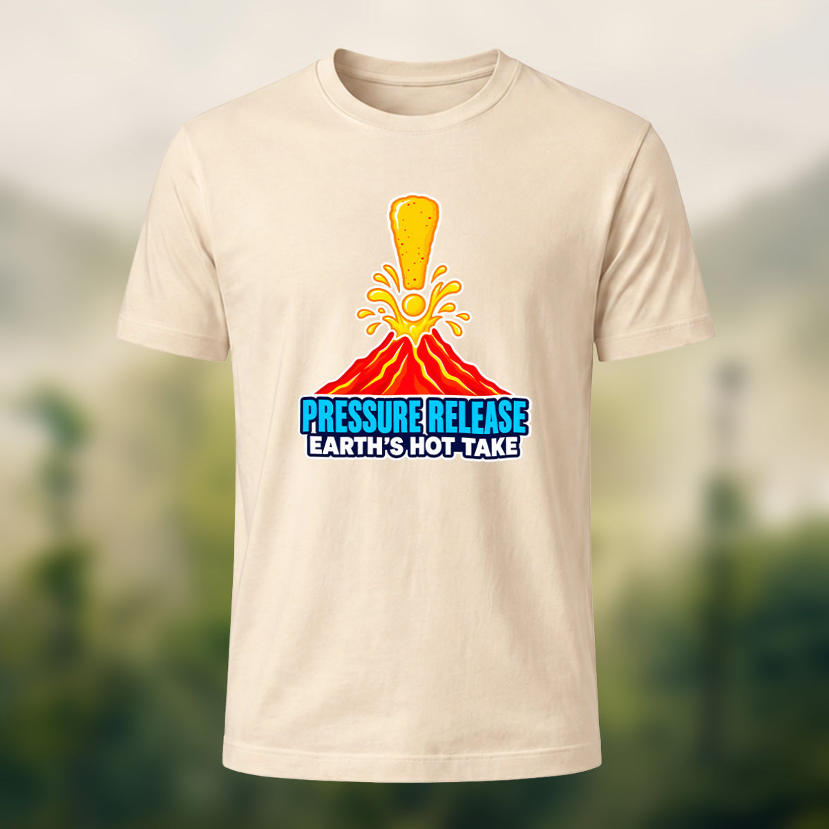 Volcano Print Casual Soft Cotton T-Shirt Beige