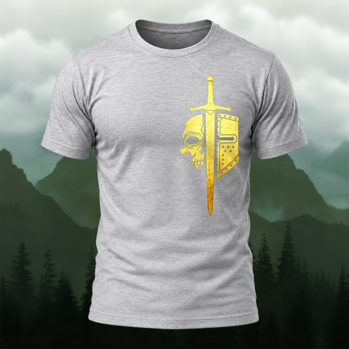 Ancient Celtic Sword Shield Soft Cotton T-Shirt Heather Grey