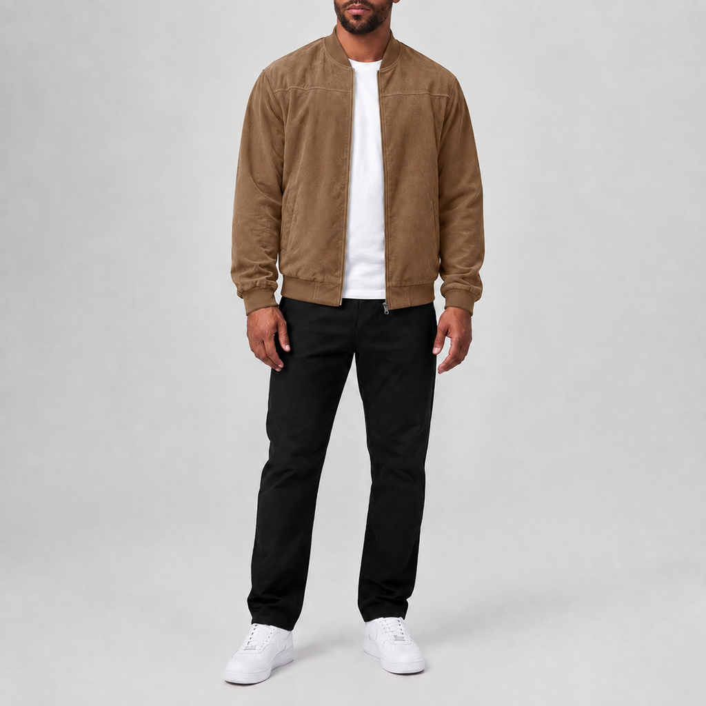Stylish Suede Zip-Up Casual Jacket Bronze