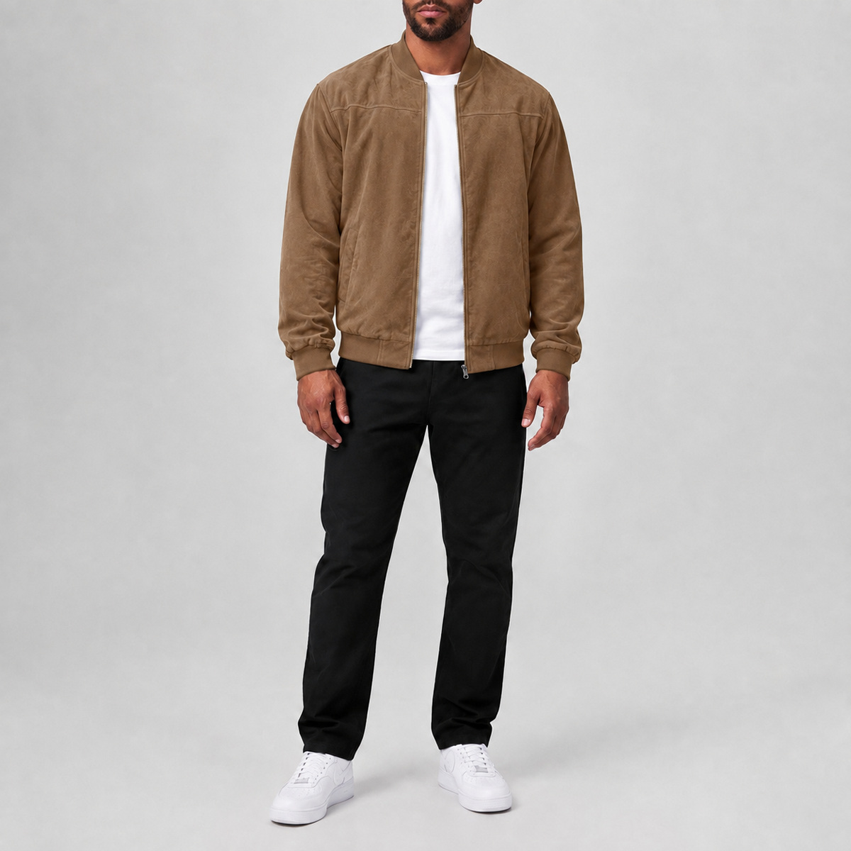 Stylish Suede Zip-Up Casual Jacket Bronze