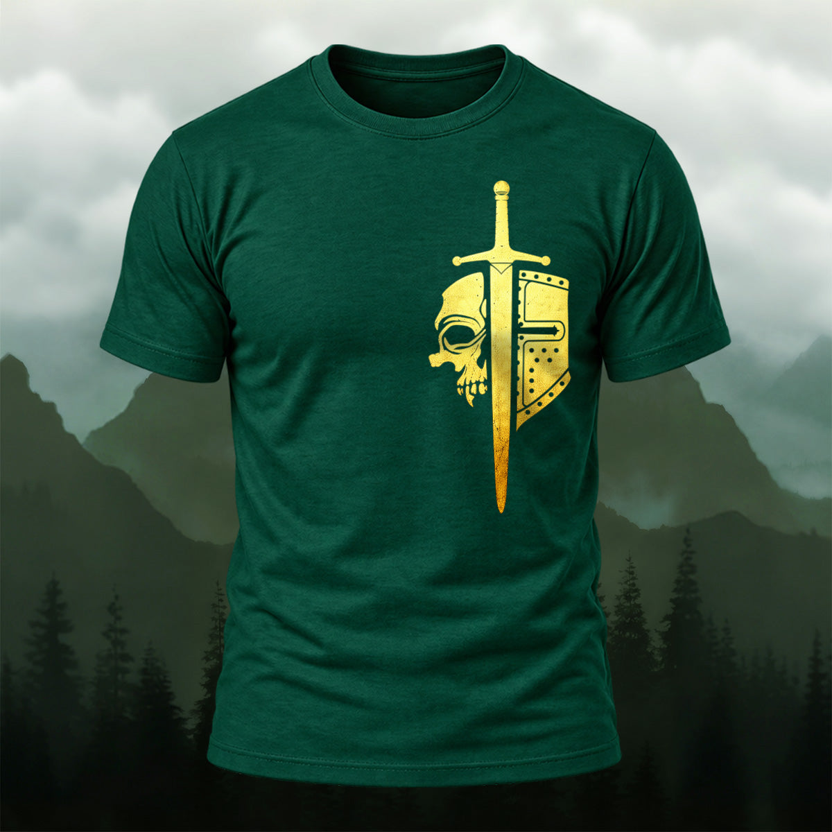 Ancient Celtic Sword Shield Soft Cotton T-Shirt Forest Green