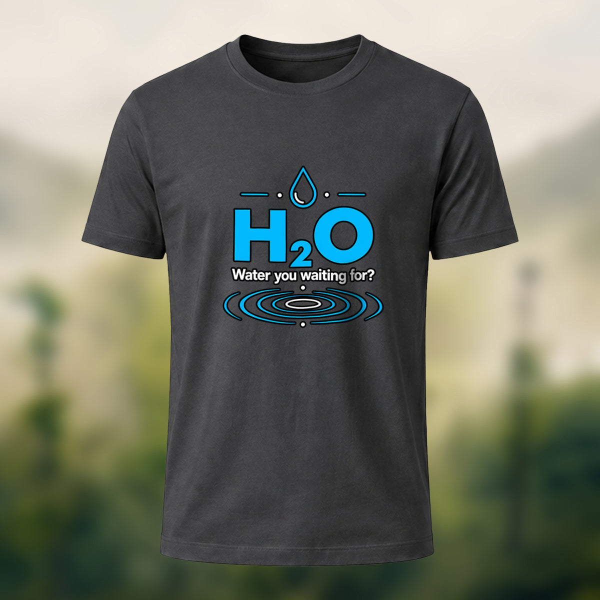 Water Molecule Print Casual Cotton T-Shirt Charcoal
