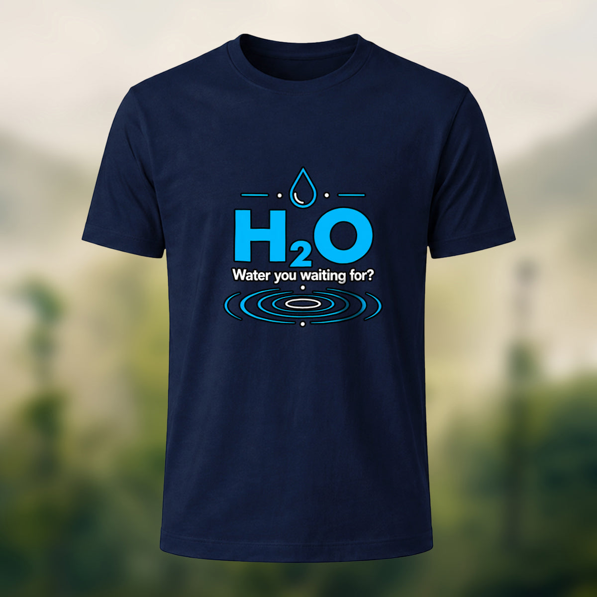Water Molecule Print Casual Cotton T-Shirt Navy