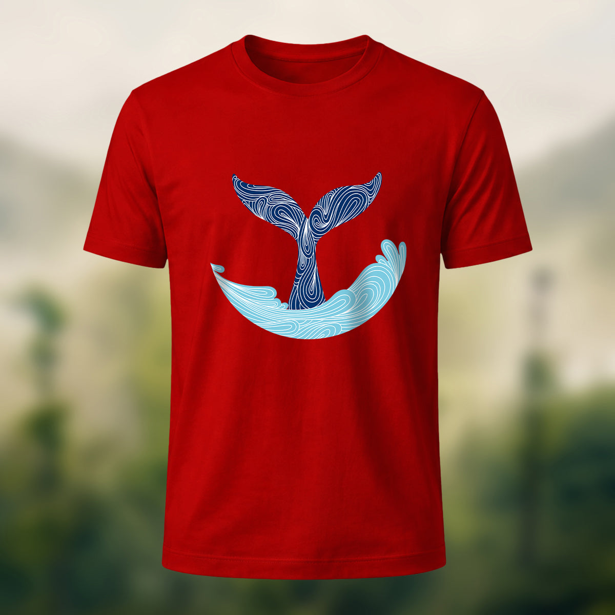 Minimalist Fluid Whale Tail Premium Cotton Tee Red