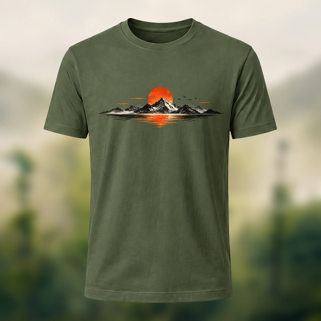 Natural Mountain Sunrise Premium Cotton T-Shirt Olive Green