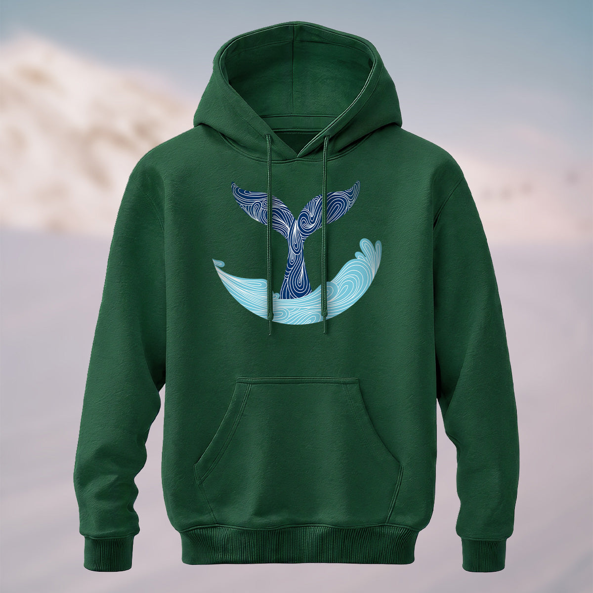 Cotton Made Linear Whale Tail Hoodie Forest Green