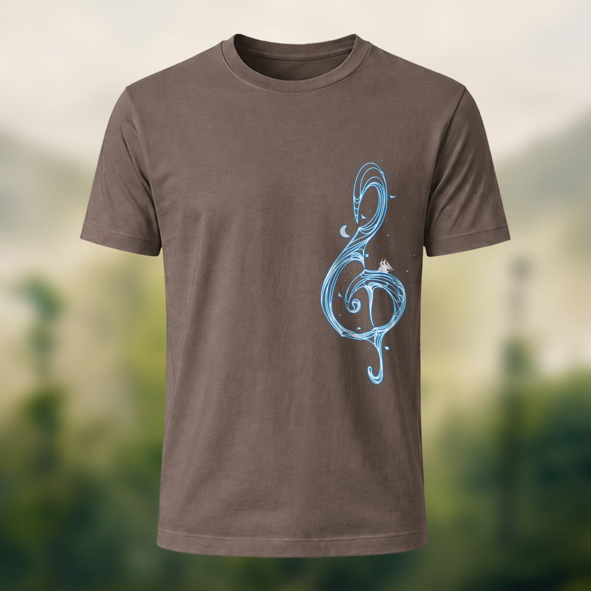 Musical Note Print Casual Soft Cotton T-Shirt Coffee