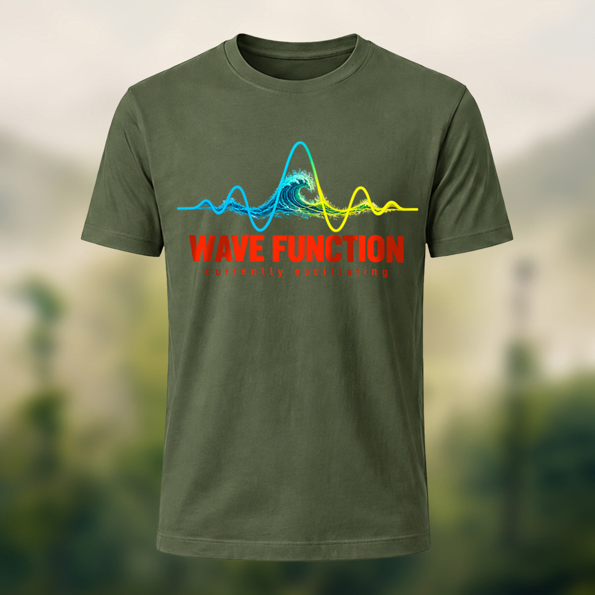 Ocean Waveform Premium Cotton T-Shirt Olive Green