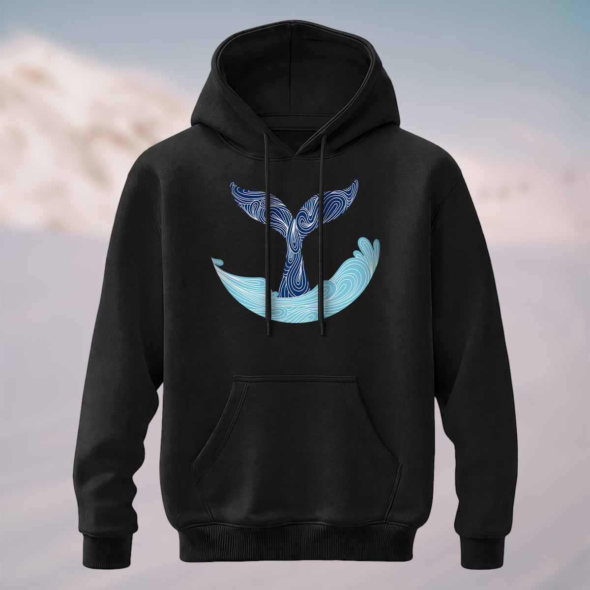 Cotton Made Linear Whale Tail Hoodie Black