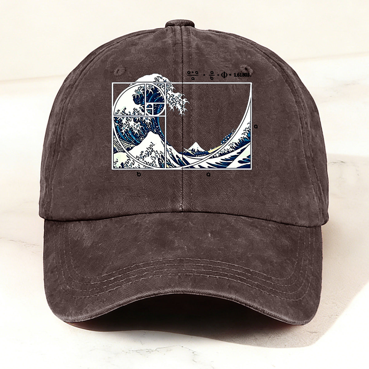 Artistic Geometric Great Wave Baseball Cap Brown